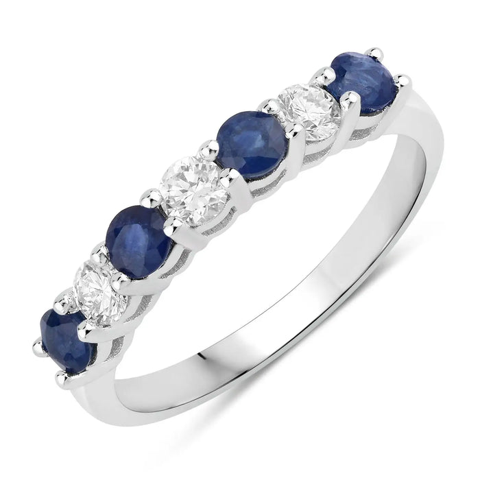 0.52 Ct Round Blue Sapphire Lab Diamond Prong Silver 7 Stone Half Eternity Ring by Fine Color Jewels