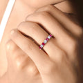 0.52 Ct Round Pink Mozambique Ruby and Lab Diamond Prong Silver 7 Stone Half Eternity Ring by Fine Color Jewels