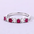 0.52 Ct Round Pink Mozambique Ruby and Lab Diamond Prong Silver 7 Stone Half Eternity Ring by Fine Color Jewels