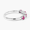 0.52 Ct Round Pink Mozambique Ruby and Lab Diamond Prong Silver 7 Stone Half Eternity Ring by Fine Color Jewels
