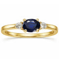 0.53 Ct Oval Blue Sapphire and White Sapphire Prong 22k Gold Vermeil Three Stone Promise Ring by Fine Color Jewels