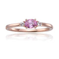 0.53 Oval Pink Sapphire and White Sapphire Prong Silver Three Stone Ring by Fine Color Jewels