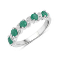 0.54 Ct Round Green Zambian Emerald and White Topaz Prong Silver 5 Stone Ring by Fine Color Jewels