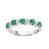 0.54 Ct Round Green Zambian Emerald and White Topaz Prong Silver 5 Stone Ring