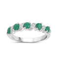 0.54 Ct Round Green Zambian Emerald and White Topaz Prong Silver 5 Stone Ring by Fine Color Jewels