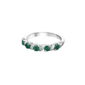 0.54 Ct Round Green Zambian Emerald and White Topaz Prong Silver 5 Stone Ring by Fine Color Jewels