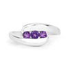 0.54 Ct Round Purple Amethyst Channel Silver Three Stone Bypass Ring