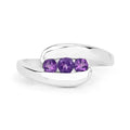0.54 Ct Round Purple Amethyst Channel Silver Three Stone Bypass Ring by Fine Color Jewels