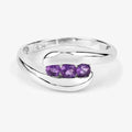 0.54 Ct Round Purple Amethyst Channel Silver Three Stone Bypass Ring by Fine Color Jewels