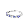 0.54 Ct Round Violet Tanzanite and White Topaz Prong Silver 5 Stone Ring by Fine Color Jewels