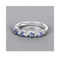 0.54 Ct Round Violet Tanzanite and White Topaz Prong Silver 5 Stone Ring by Fine Color Jewels