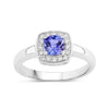 0.55 Ct Cushion Violet Tanzanite and Lab Diamond Prong Silver Halo Bridge Ring