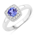 0.55 Ct Cushion Violet Tanzanite and Lab Diamond Prong Silver Halo Bridge Ring by Fine Color Jewels