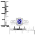 0.55 Ct Cushion Violet Tanzanite and Lab Diamond Prong Silver Halo Bridge Ring by Fine Color Jewels