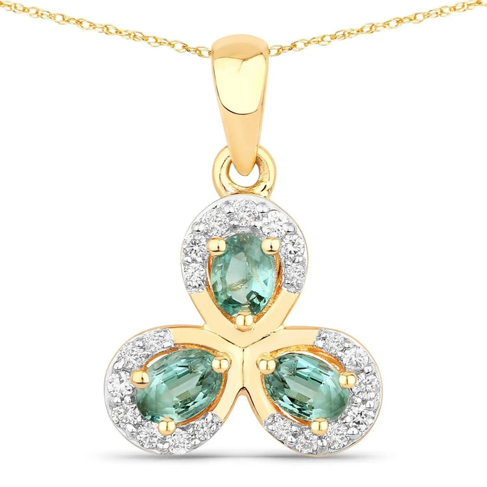 0.55 Ct Genuine Oval Alexandrite and Diamond 18K Yellow Gold Floral Pendant by Fine Color Jewels