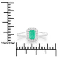 0.55 Ct Octagon Green Zambian Emerald & Lab Grown Diamond Prong Silver Halo Statement Ring by Fine Color Jewels