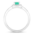 0.55 Ct Octagon Green Zambian Emerald & Lab Grown Diamond Prong Silver Halo Statement Ring by Fine Color Jewels