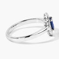 0.55 Ct Oval Blue Sapphire and Lab Diamond Silver Prong Floral Halo Ring by Fine Color Jewels