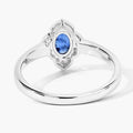 0.55 Ct Oval Blue Sapphire and Lab Diamond Silver Prong Floral Halo Ring by Fine Color Jewels