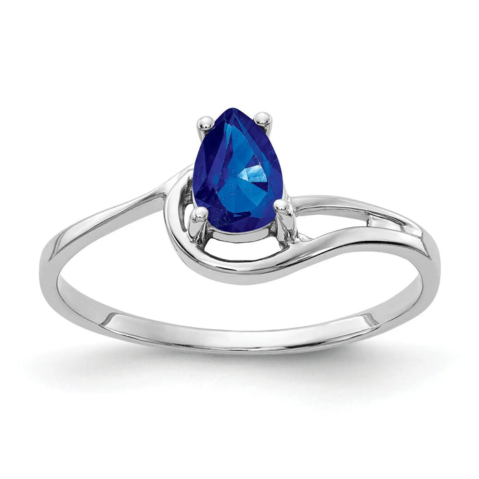 0.55 Ct Pear Blue Sapphire Prong 14K White Gold Bypass Ring by Fine Color Jewels