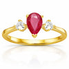 0.55 Ct Pear Red Ruby 22k Gold Vermeil Three Stone Prong Teardrop Ring