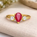 0.55 Ct Pear Red Ruby 22k Gold Vermeil Three Stone Prong Teardrop Ring by Fine Color Jewels