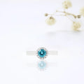 0.55 Ct Round Blue Natural Paraiba Apatite Prong Sterling Silver Halo Ring by Fine Color Jewels