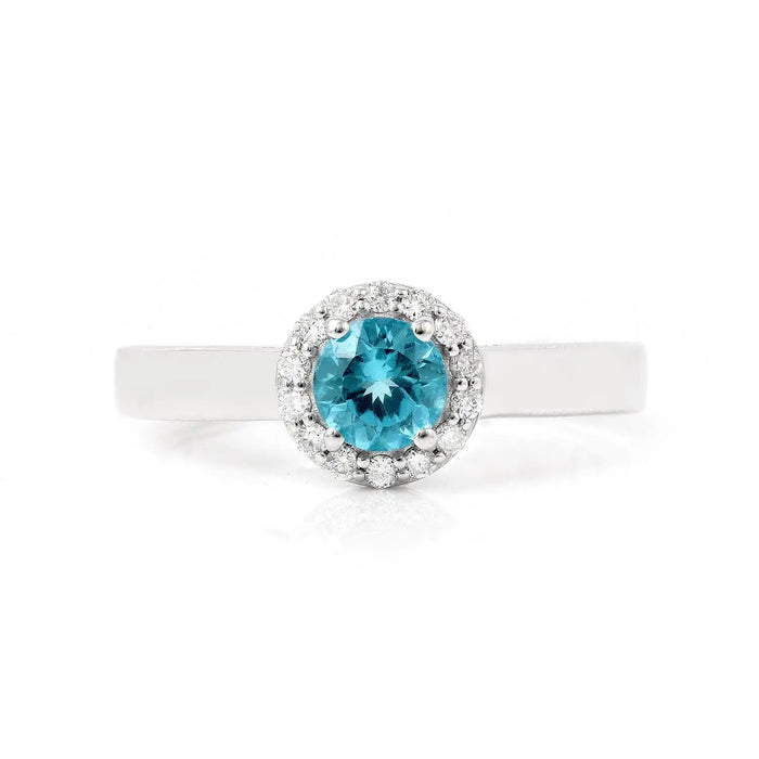 0.55 Ct Round Blue Natural Paraiba Apatite Prong Sterling Silver Halo Ring by Fine Color Jewels