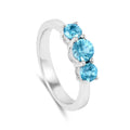 0.55 Ct Round Natural Blue Paraiba Apatite Prong Rhodium Silver Three Stone Ring by Fine Color Jewels