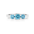 0.55 Ct Round Natural Blue Paraiba Apatite Prong Rhodium Silver Three Stone Ring by Fine Color Jewels