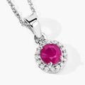 0.55 Ct Round Pink Mozambique Ruby & Lab Diamond prong Silver Halo pendant Necklace by Fine Color Jewels