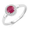 0.55 Ct Round Pink Mozambique Ruby & Lab Diamond Prong Silver Halo Ring