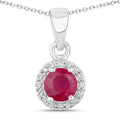 0.55 Ct Round Pink Mozambique Ruby & Lab Diamond prong Silver Halo pendant Necklace by Fine Color Jewels