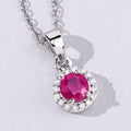 0.55 Ct Round Pink Mozambique Ruby & Lab Diamond prong Silver Halo pendant Necklace by Fine Color Jewels