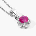 0.55 Ct Round Pink Mozambique Ruby & Lab Diamond prong Silver Halo pendant Necklace by Fine Color Jewels