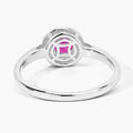 0.55 Ct Round Pink Mozambique Ruby & Lab Diamond Prong Silver Halo Ring by Fine Color Jewels