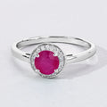 0.55 Ct Round Pink Mozambique Ruby & Lab Diamond Prong Silver Halo Ring by Fine Color Jewels