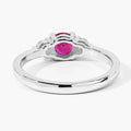 0.55 Ct Round Pink Mozambique Ruby & Lab Diamond Prong Silver Three Stone Ring by Fine Color Jewels