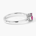 0.55 Ct Round Pink Mozambique Ruby & Lab Diamond Prong Silver Three Stone Ring by Fine Color Jewels