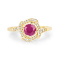 0.55 Ct Round Pink Ruby & Diamond Prong 14K Yellow Gold Halo Bypass Ring by Fine Color Jewels