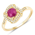 0.55 Ct Round Pink Ruby & Diamond Prong 14K Yellow Gold Halo Bypass Ring by Fine Color Jewels