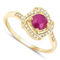0.55 Ct Round Pink Ruby & Diamond Prong 14K Yellow Gold Halo Bypass Ring by Fine Color Jewels