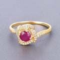 0.55 Ct Round Pink Ruby & Diamond Prong 14K Yellow Gold Halo Bypass Ring by Fine Color Jewels