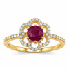 0.55 Ct Round Pink Ruby & Diamond Prong 14K Yellow Gold Halo Floral Ring