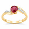 0.55 Ct Round Pink Ruby & Diamond Prong 14K Yellow Gold Pave Bypass Ring