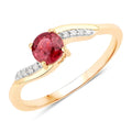 0.55 Ct Round Pink Ruby & Diamond Prong 14K Yellow Gold Pave Bypass Ring by Fine Color Jewels