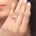 0.55 Ct Round Red Mozambique Ruby and Lab Diamond Prong Silver Cocktail Ring by Fine Color Jewels