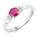0.55 Ct Round Red Mozambique Ruby and Lab Diamond Prong Silver Cocktail Ring by Fine Color Jewels