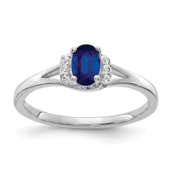 0.56 Ct Oval Blue Sapphire & Diamond Prong 14K White Gold Split Shank Ring by Fine Color Jewels