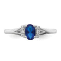 0.56 Ct Oval Blue Sapphire & Diamond Prong 14K White Gold Split Shank Ring by Fine Color Jewels